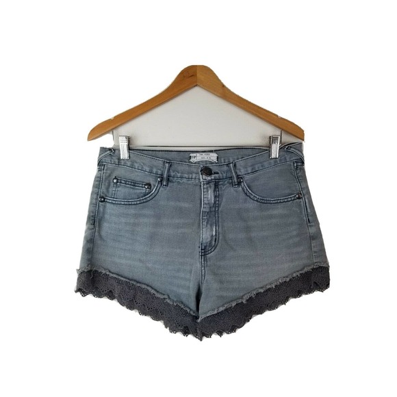 Free People Pants - Free People Denim Lace Trim High Rise Jean Shorts Size 30 Mom Cut off Black